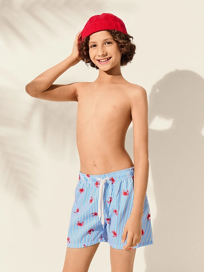картинка Плавательные шорты для мальчиков голубые в полоску  от магазина одежды для мальчиков от бренда Mark Formelle