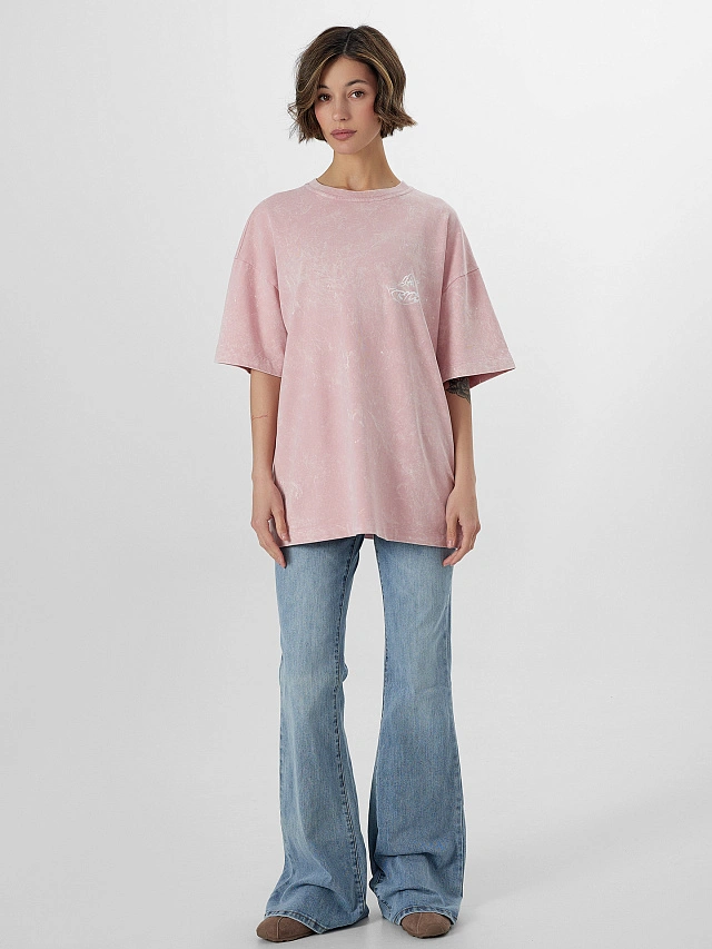 Футболка женская розовая с обработкой эйсид - 4