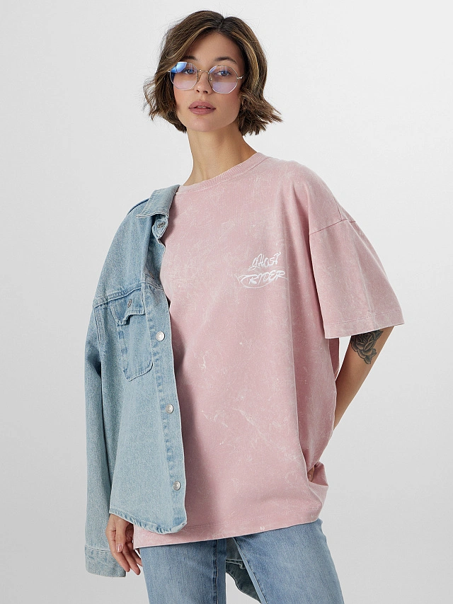 Футболка женская розовая с обработкой эйсид - 6