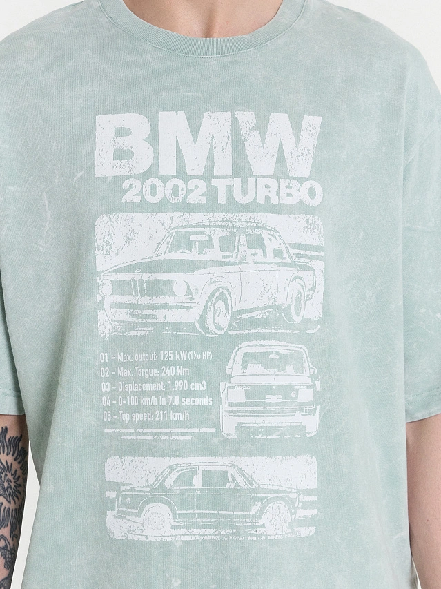 Футболка мужская мятная с обработкой эйсид и принтом BMW 2002 TURBO - 4