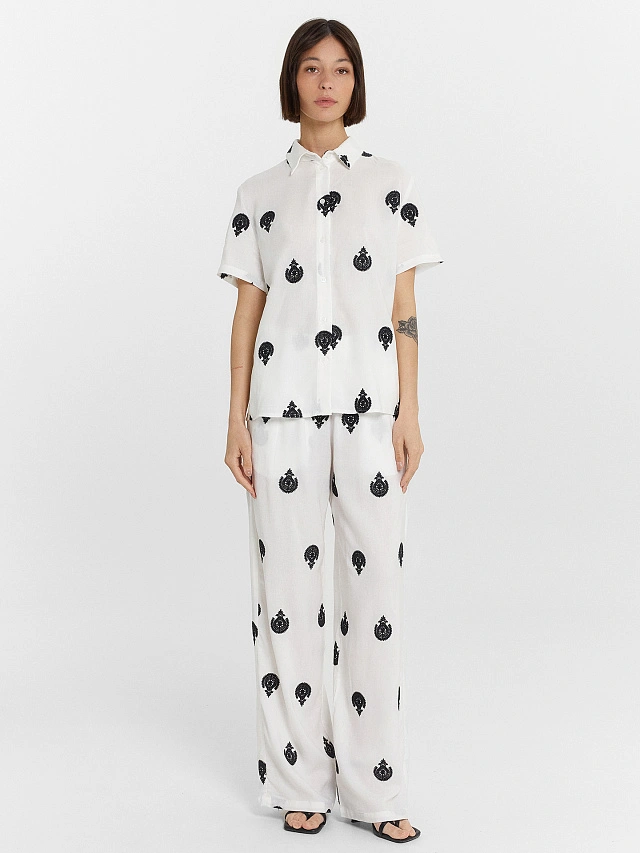 Комплект женский молочный с принтом - 2