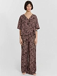 Комплект домашний женский коричневый с цветочным принтом