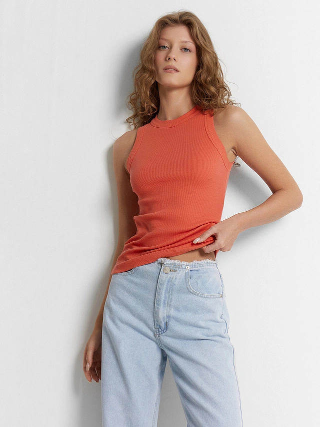 Топ женский оранжевый в рубчик - 6