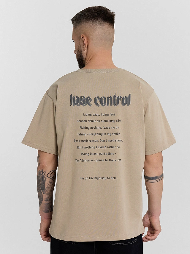 Футболка мужская бежевая с принтом "lose control" - 2