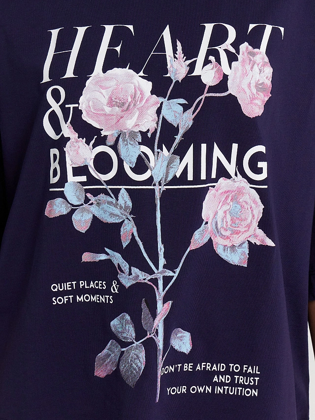 Комплект женский синий с принтом и надписью "Heart & Blooming" - 7