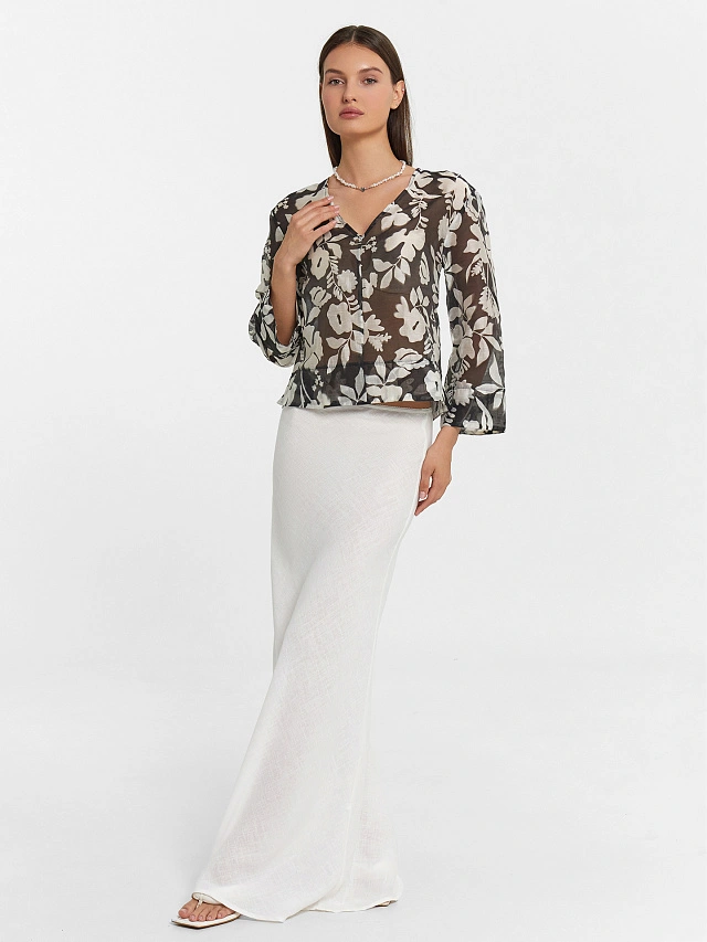 Блузка женская зеленая с цветочным принтом - 6