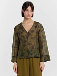 Блузка женская зеленая с цветочным принтом