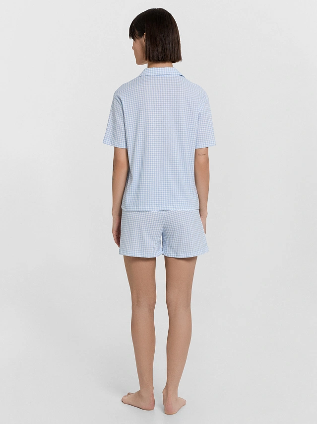 Комплект домашний женский голубой в клетку - 2