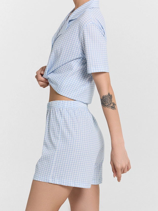 Комплект домашний женский голубой в клетку - 10