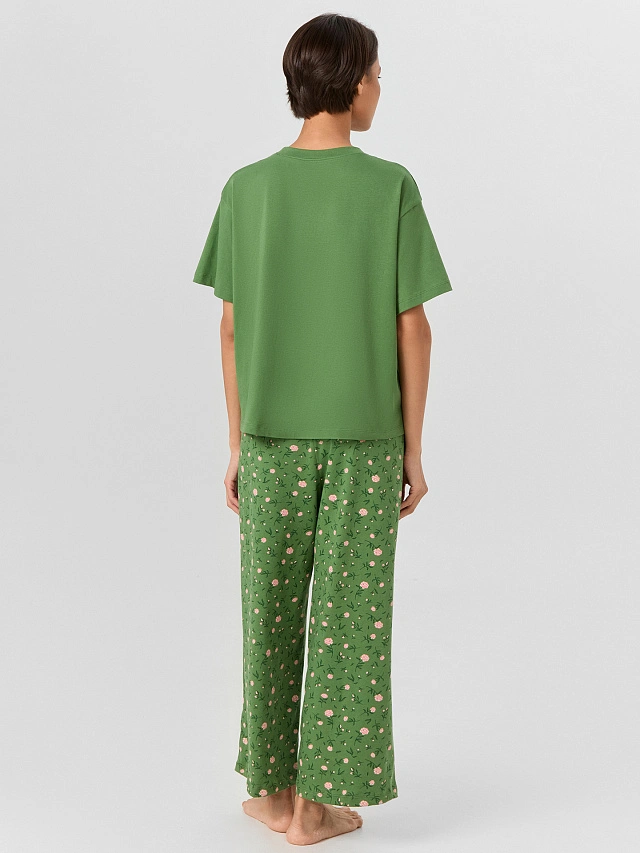 Комплект женский зеленый с цветочным принтом - 2