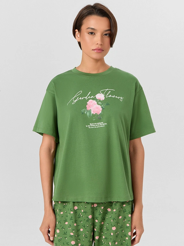 Комплект женский зеленый с цветочным принтом - 3