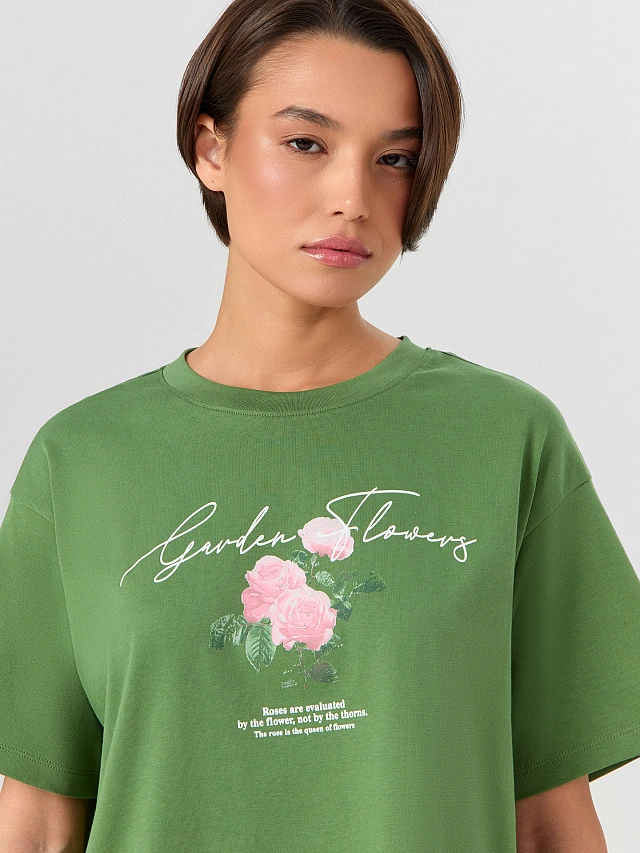 Комплект женский зеленый с цветочным принтом - 5