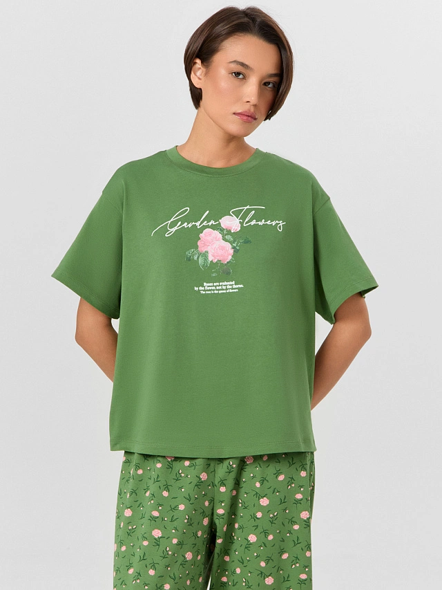 Комплект женский зеленый с цветочным принтом - 6