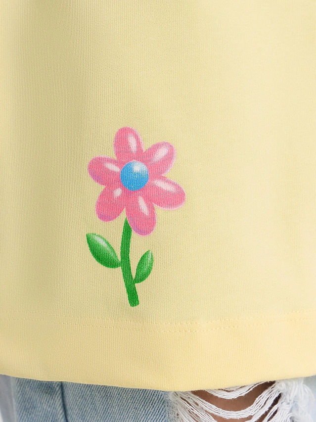 Футболка женская желтая с принтом и надписью "Warm" - 6