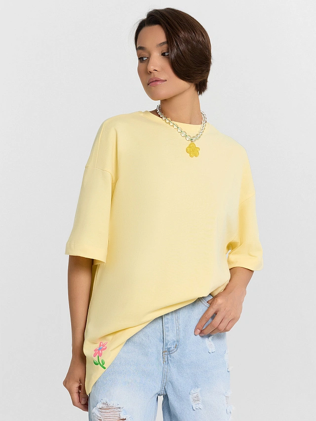 Футболка женская желтая с принтом и надписью "Warm" - 7