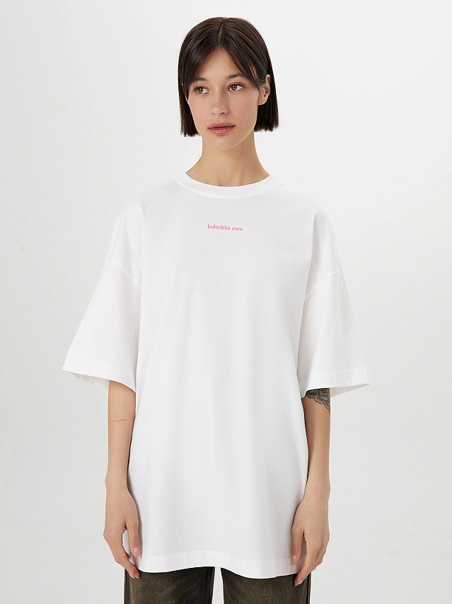 Футболка женская белая с принтом и надписью "Cosmic Kolechko" - 3