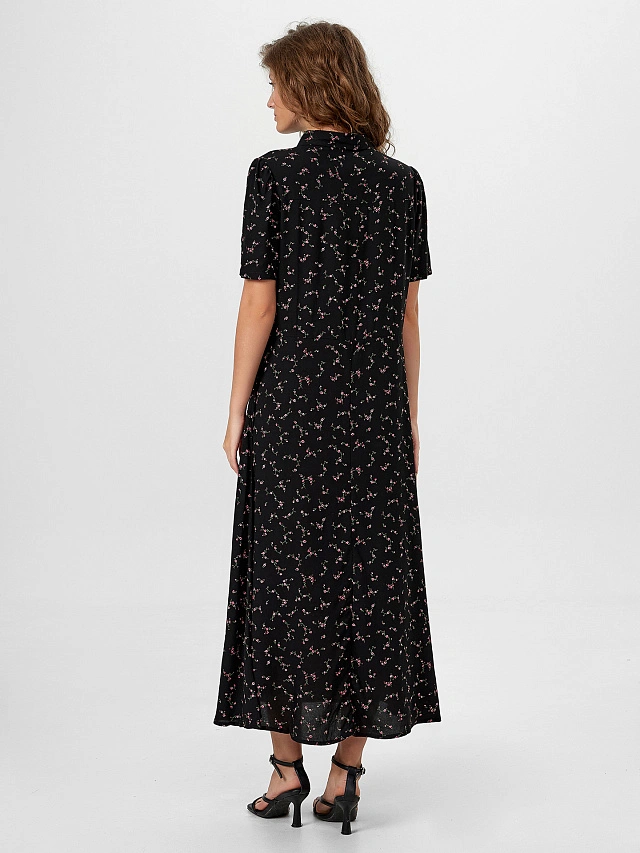 Платье женское черное с цветочным принтом - 2