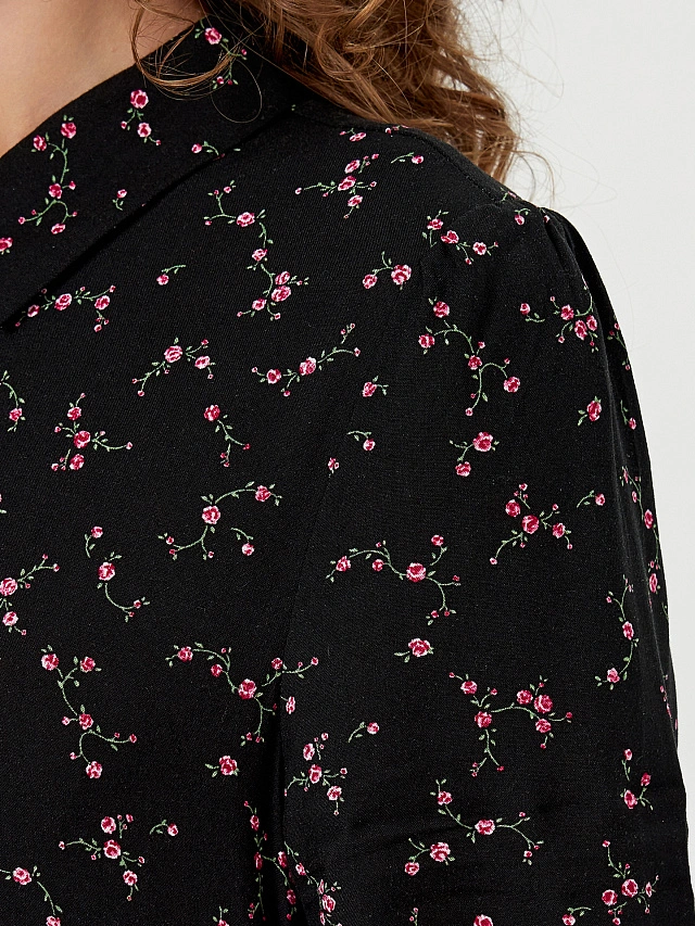 Платье женское черное с цветочным принтом - 4