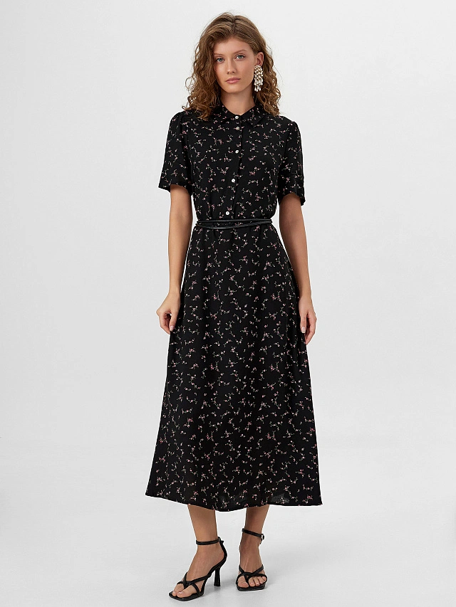 Платье женское черное с цветочным принтом - 5