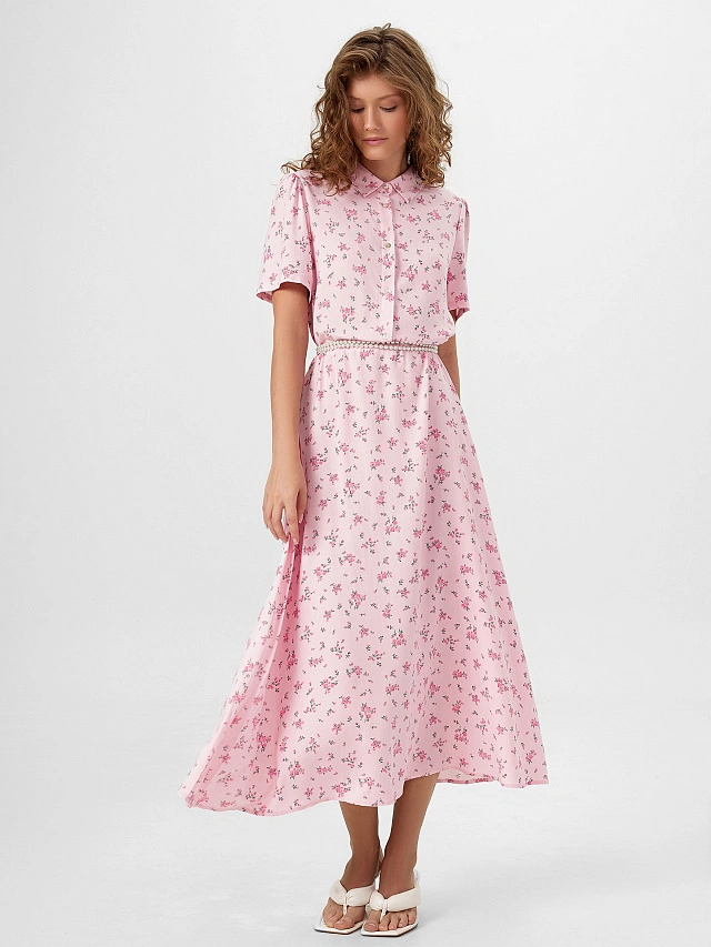 Платье женское розовое с цветочным принтом - 6