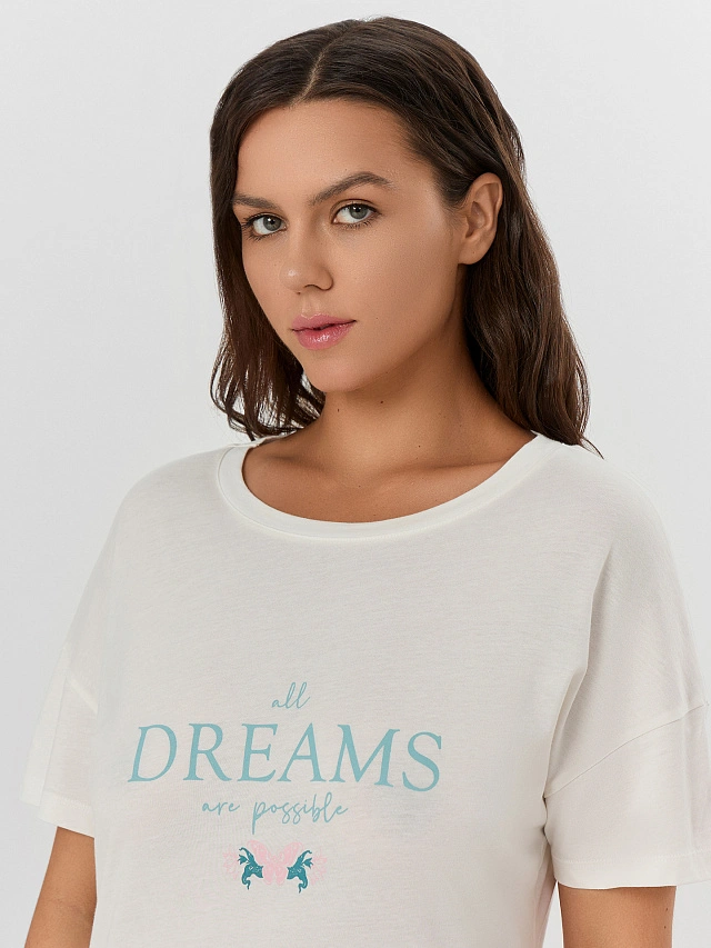 Сорочка ночная женская кремовая с принтом "Dreams" - 4