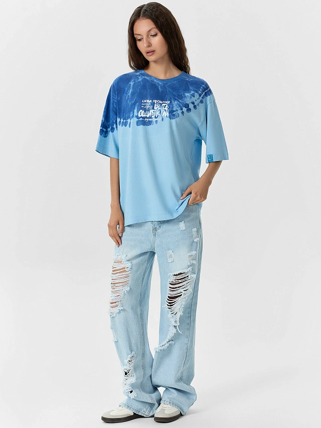 Футболка женская голубая с надписью "Быть ошибкой" - 3