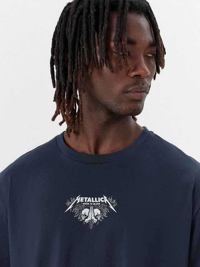 Футболка мужская синяя с принтом "metallica" - 4