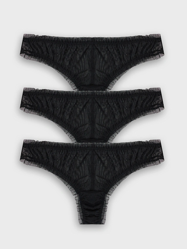 Трусы бразилиана женские черные в наборе, 3 шт - 9