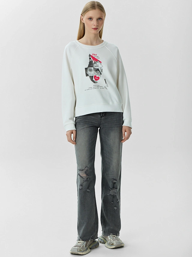 Свитшот белый с надписью "Надо мною, кроме твоего взгляда, не властно лезвие ни одного..." - 4