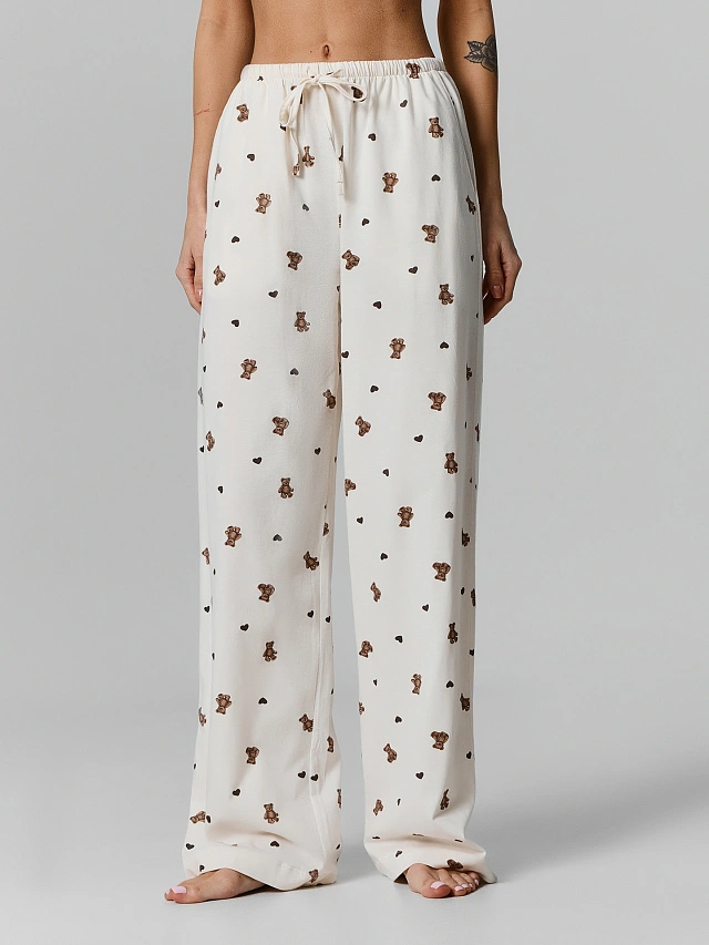 Брюки домашние женские кремовые с мишками - 3