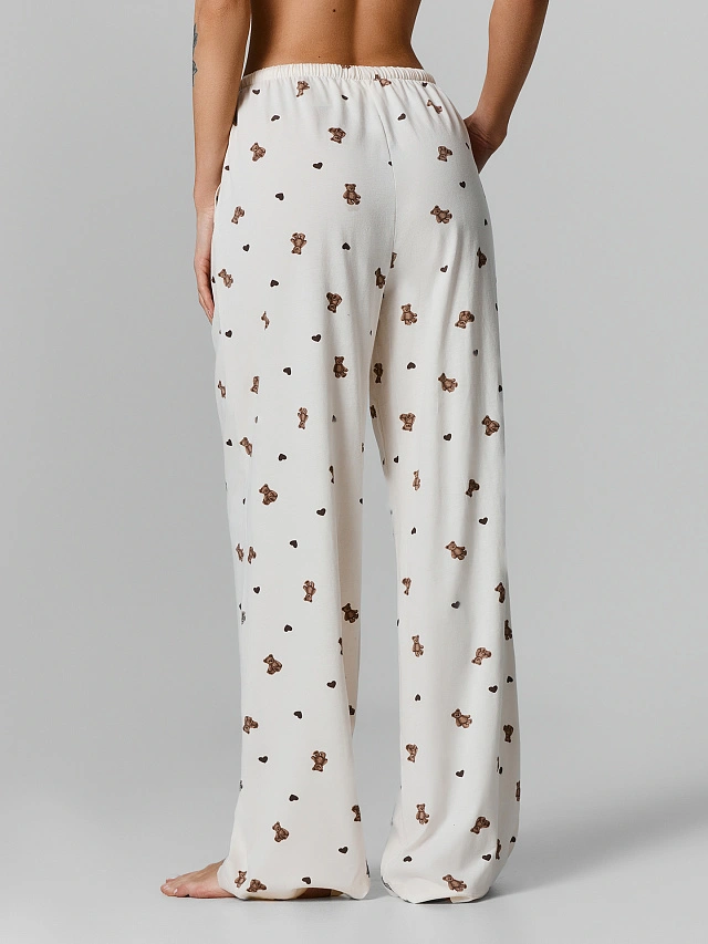 Брюки домашние женские кремовые с мишками - 4