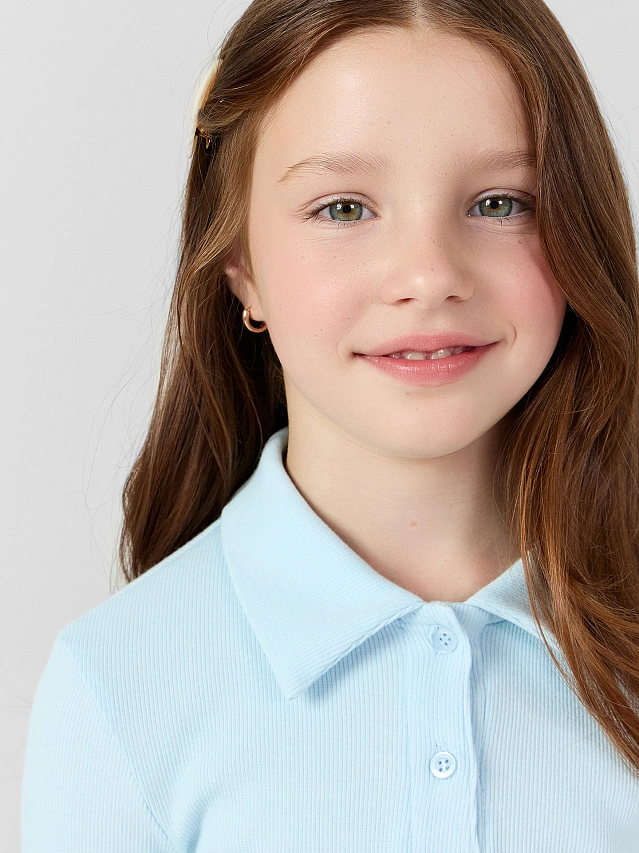 Поло для девочек голубое - 5
