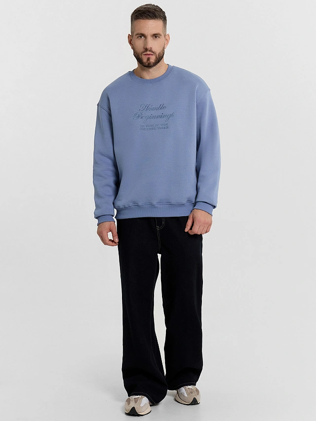 Свитшот мужской синий с вышивкой "Humble beginning" - 3