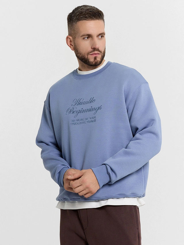 Свитшот мужской синий с вышивкой "Humble beginning" - 7