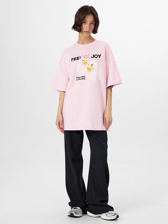 Футболка женская розовая с принтом и надписью "feel the joy" - 3