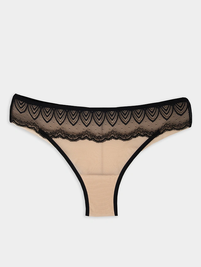 Трусы бразилиана женские бежевые с кружевом - 8