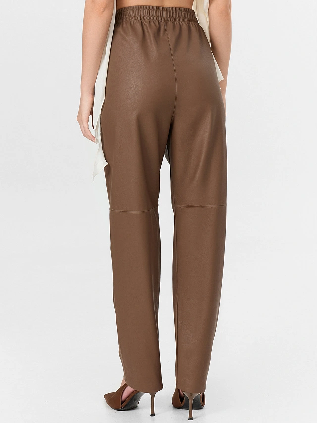 Брюки женские коричневые кожаные - 2