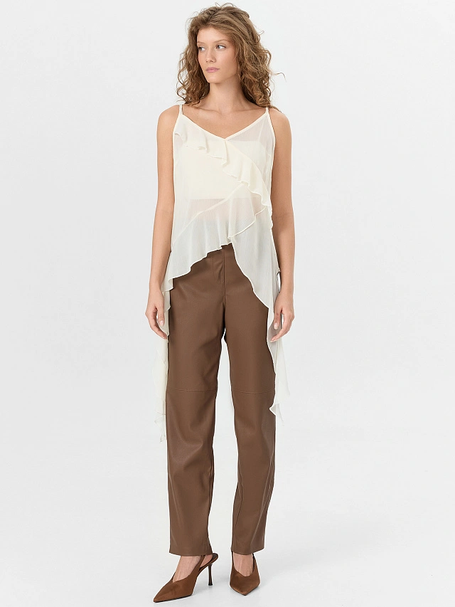 Брюки женские коричневые кожаные - 3