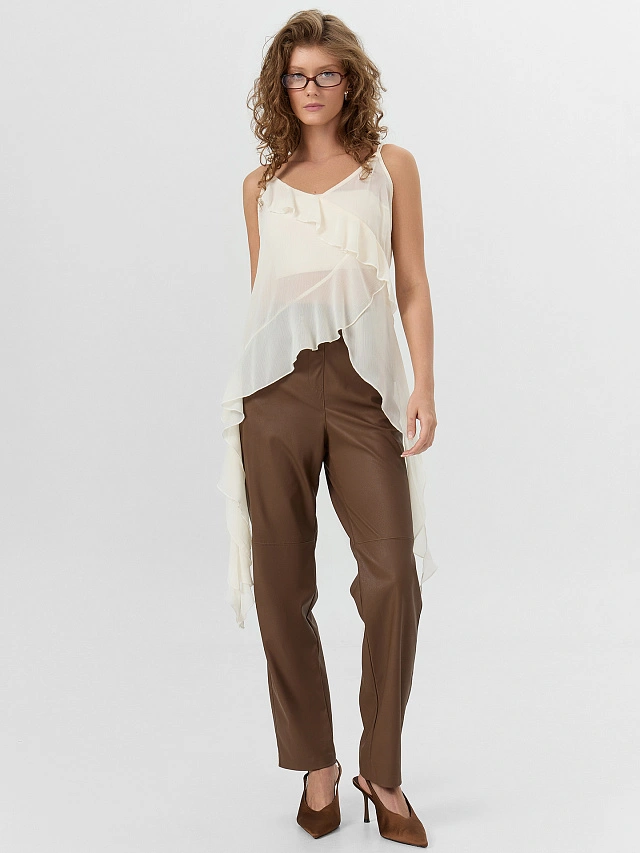 Брюки женские коричневые кожаные - 6