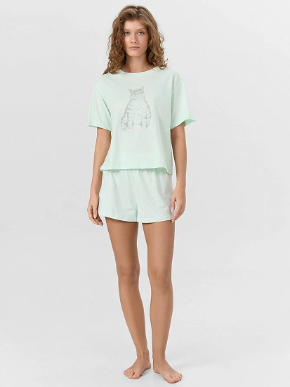 картинка Комплект домашний женский мятный с надписью "сначала покорми, а потом ручки тяни" от магазина стильной одежды Mark Formelle