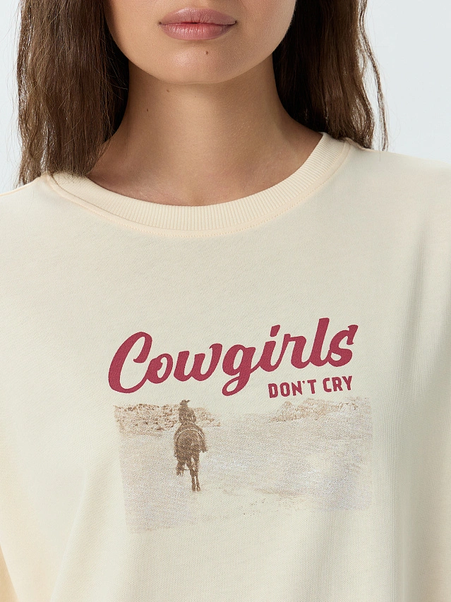 Футболка женская желтая с надписью "Cowgirls" - 5