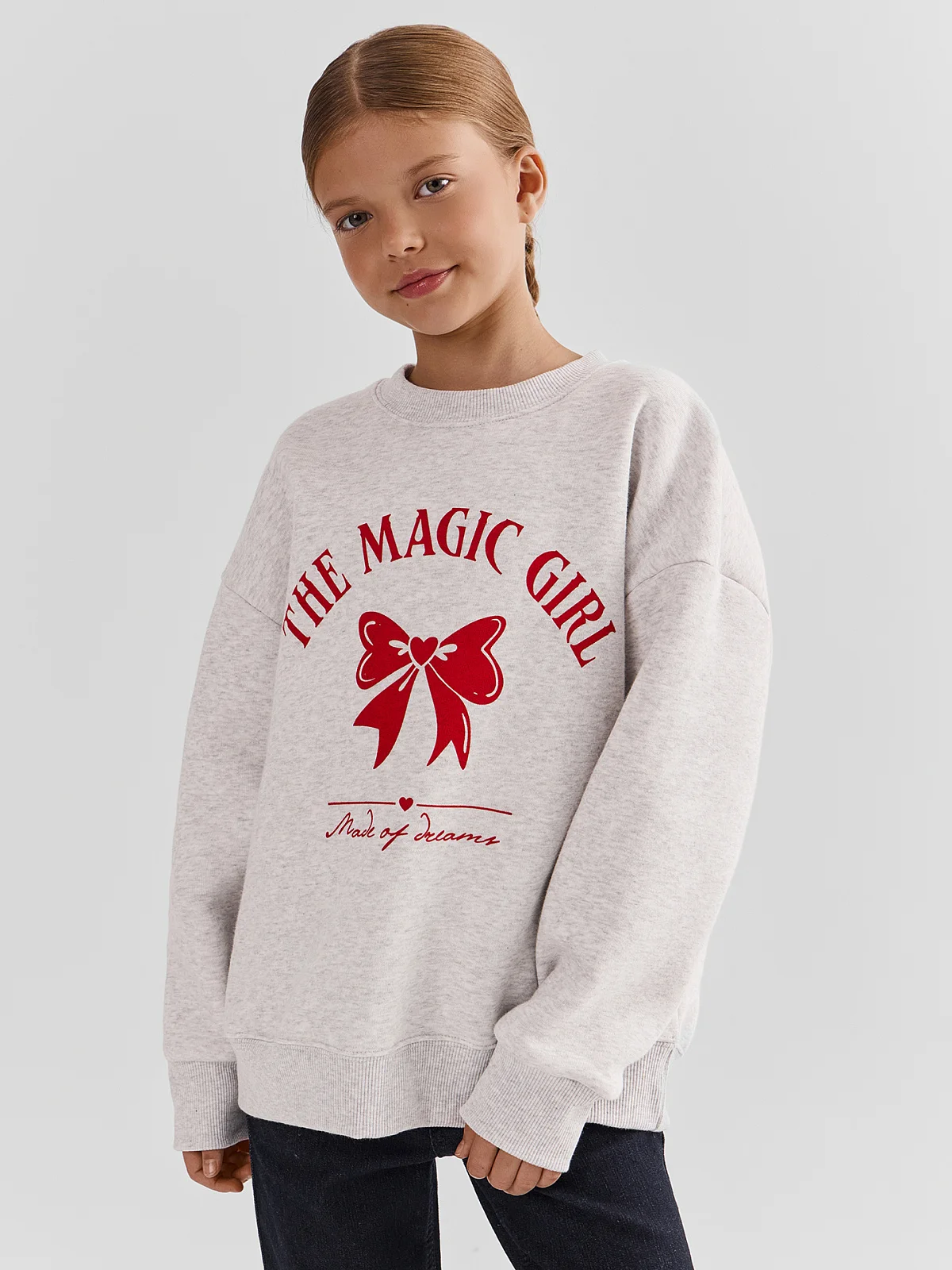 Свитшот для девочек серый с надписью "The magic girl" - 4