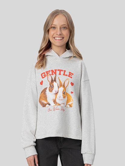 картинка Худи для девочек серое с принтом и надписью "gentle" от известного бренда одежды для девочек Mark Formelle