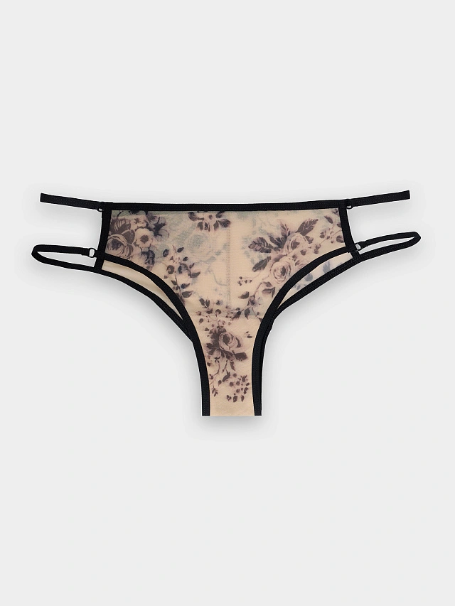 Трусы бразилиана женские бежевые с цветочным принтом - 9