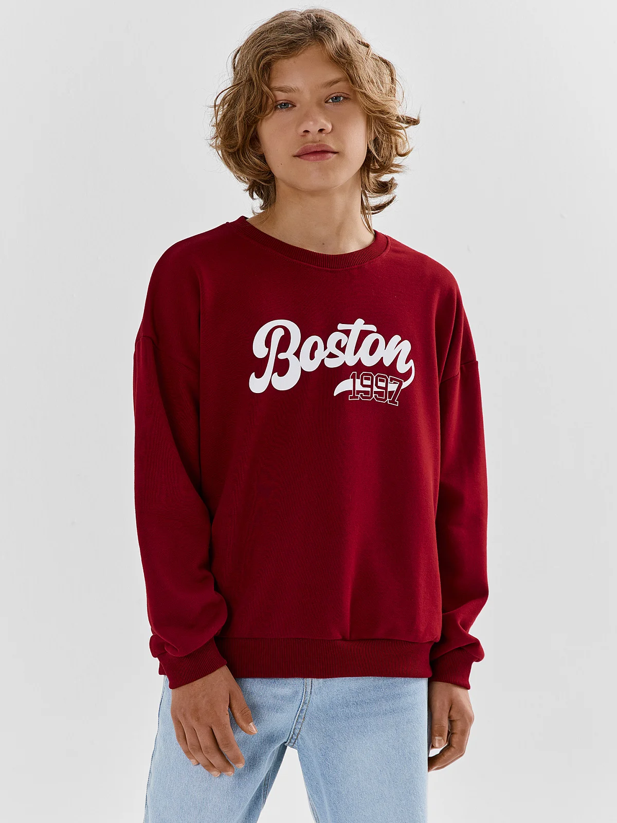 Свитшот для мальчиков бордовый с надписью "Boston" - 3
