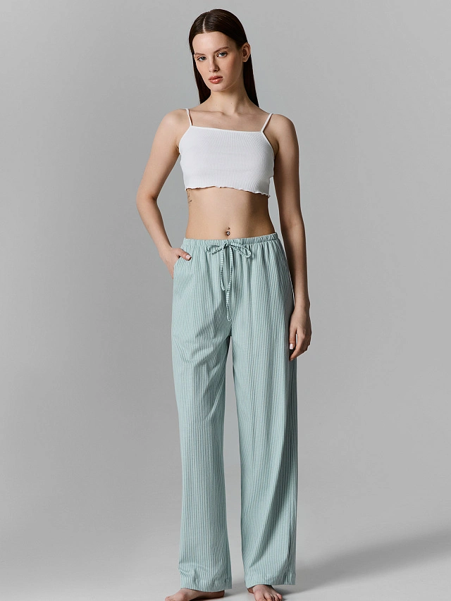 Брюки домашние женские голубые в полоску - 4