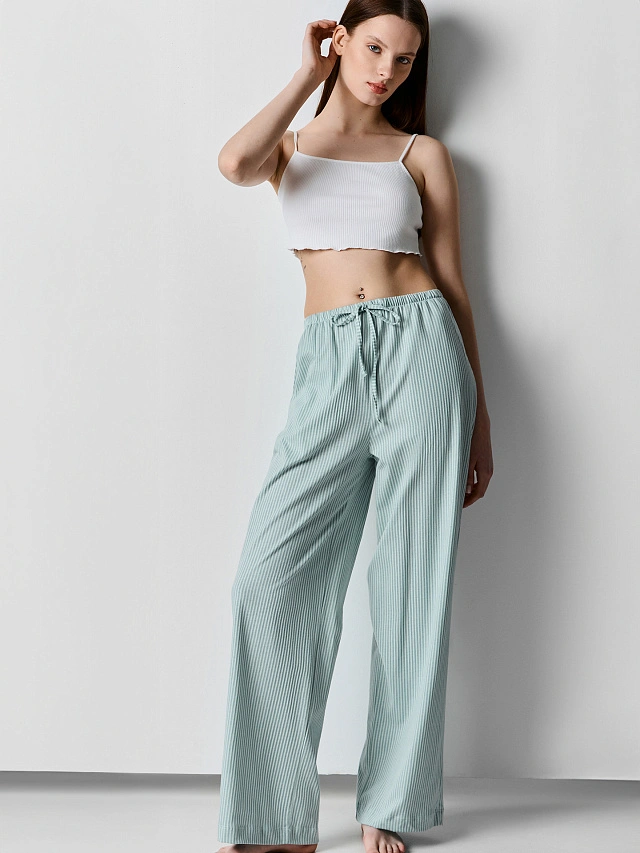 Брюки домашние женские голубые в полоску - 5