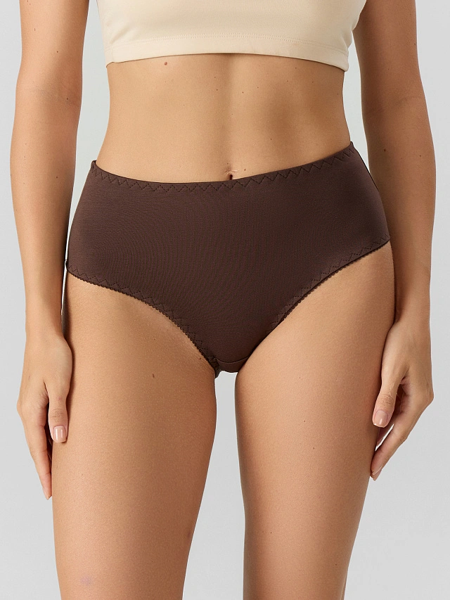 Трусы женские с высокой посадкой коричневые - 2