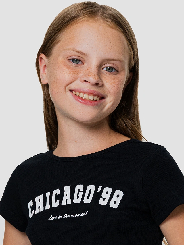 Топ для девочек черный с надписью "Chicago" - 5
