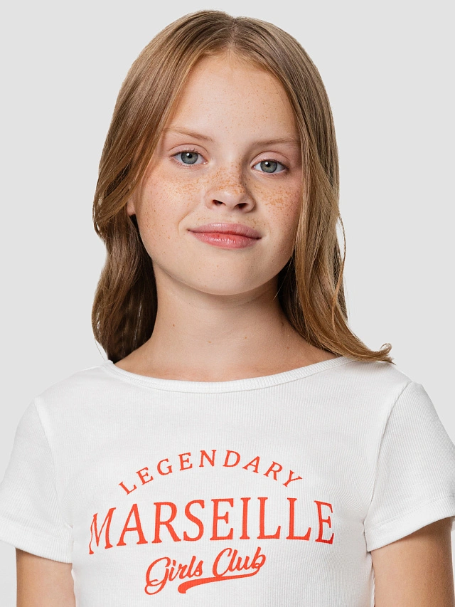 Топ для девочек укороченный белый с надписью "Marseille" - 5